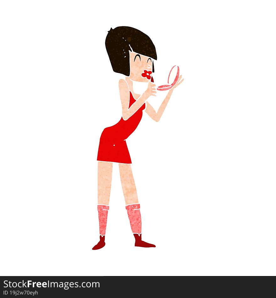 cartoon woman applying lipstick