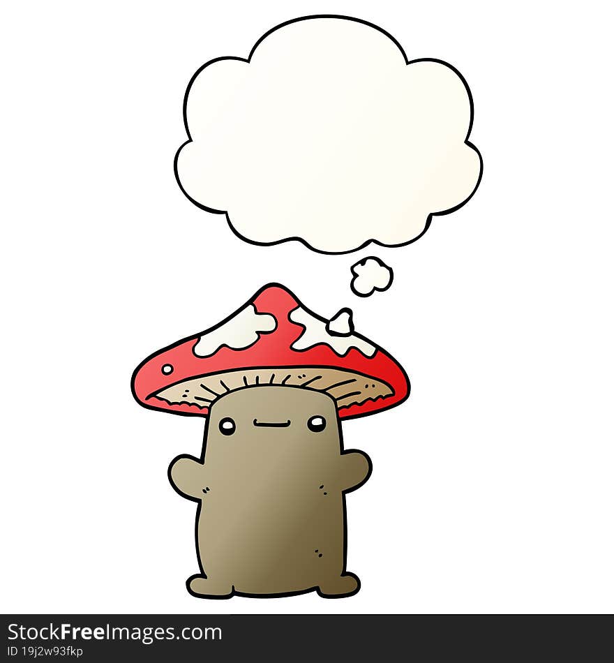 cartoon mushroom with thought bubble in smooth gradient style