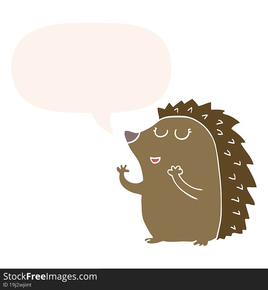 Cartoon Hedgehog And Speech Bubble In Retro Style