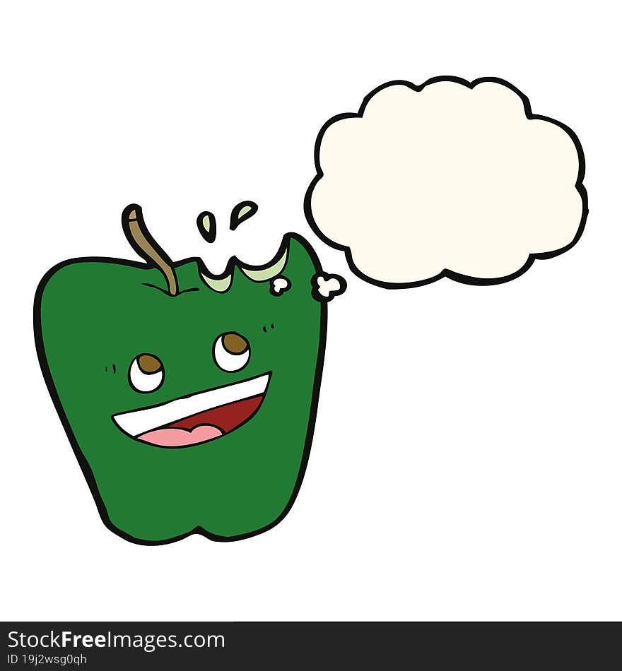 happy apple cartoon with thought bubble