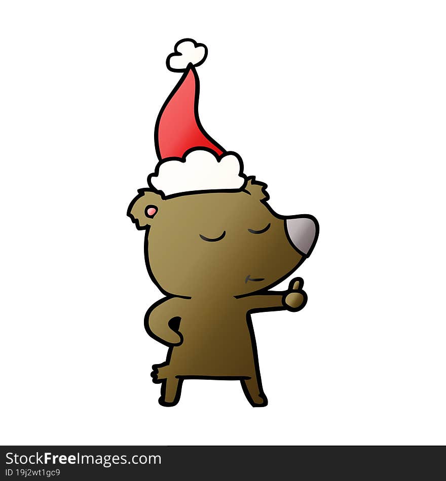 happy hand drawn gradient cartoon of a bear giving thumbs up wearing santa hat