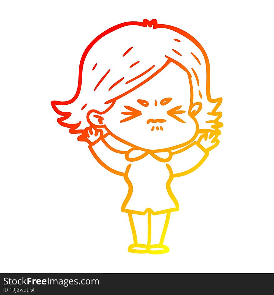 warm gradient line drawing cartoon angry woman