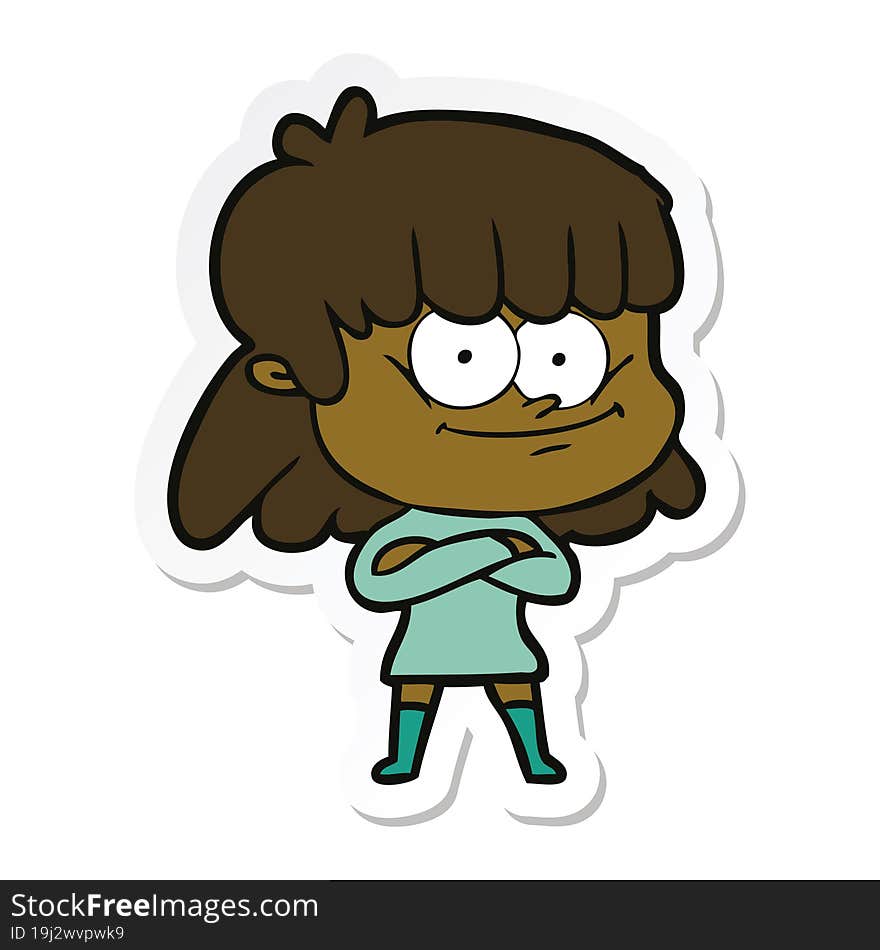 sticker of a cartoon smiling woman