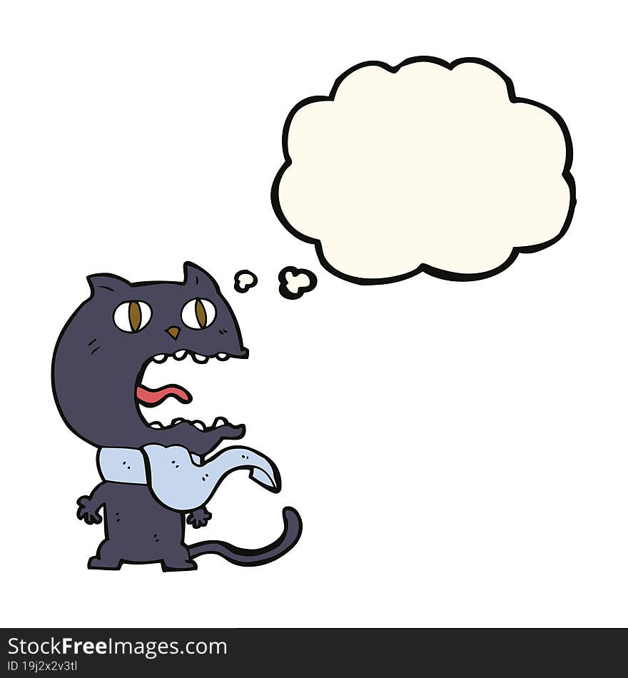 cartoon frightened cat with thought bubble