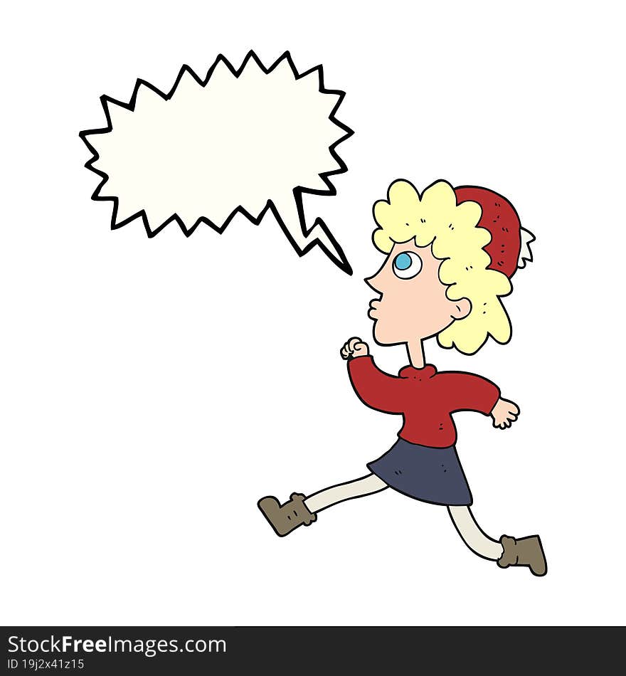 freehand drawn speech bubble cartoon running woman