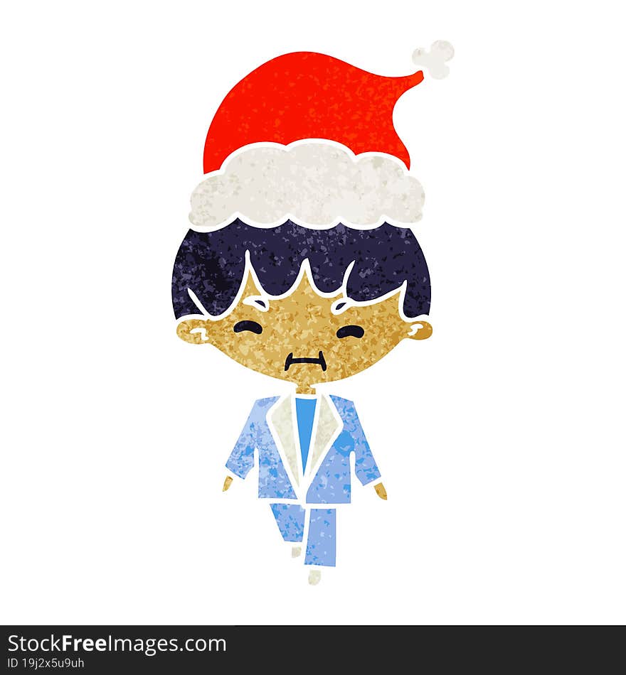 hand drawn christmas retro cartoon of kawaii boy