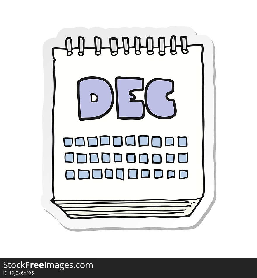 Sticker Of A Cartoon Calendar Showing Month Of December