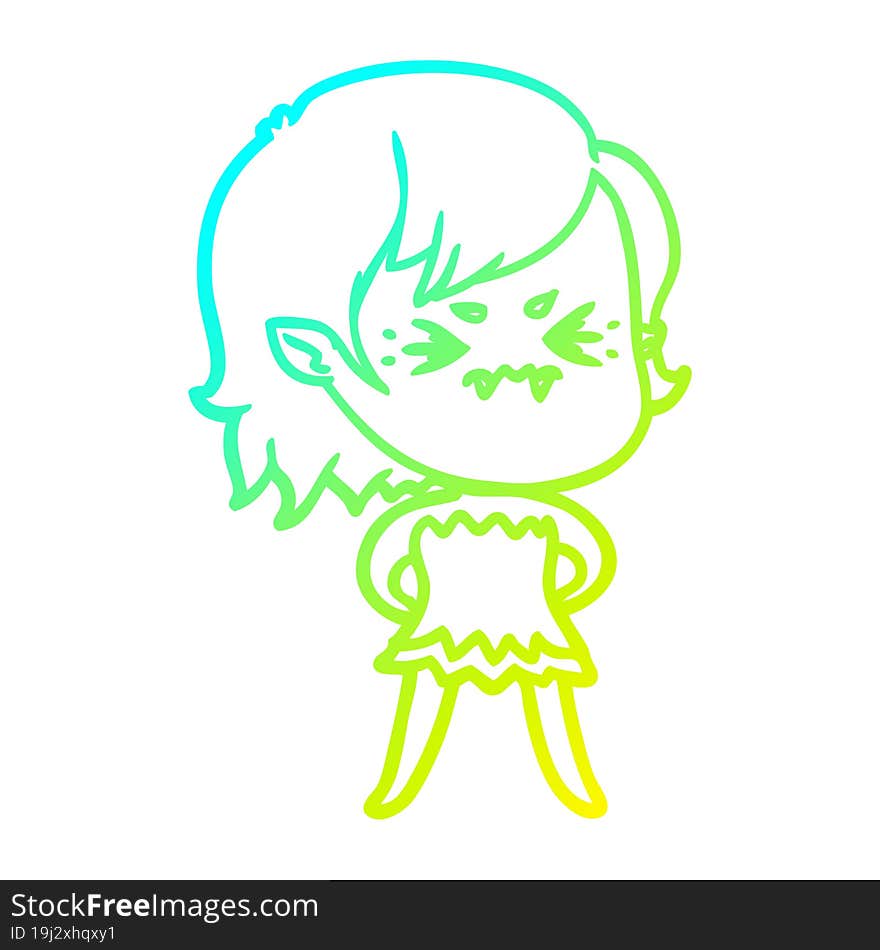 cold gradient line drawing of a annoyed cartoon vampire girl