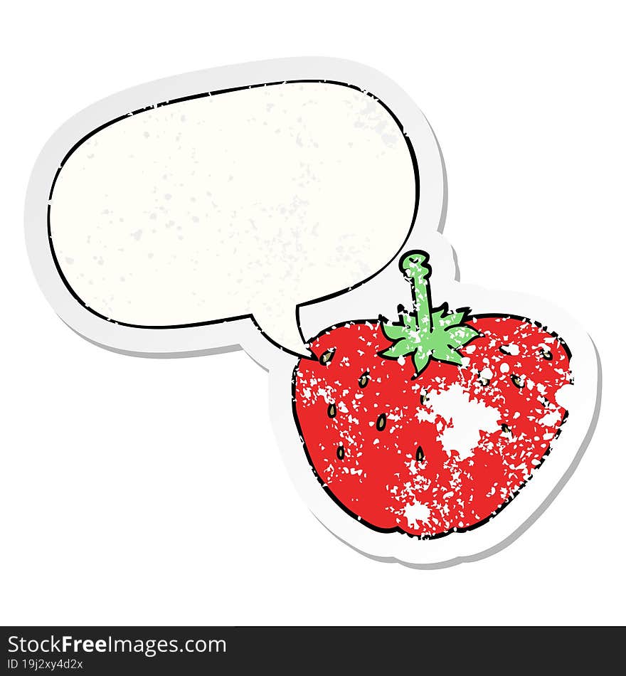 cartoon strawberry and speech bubble distressed sticker