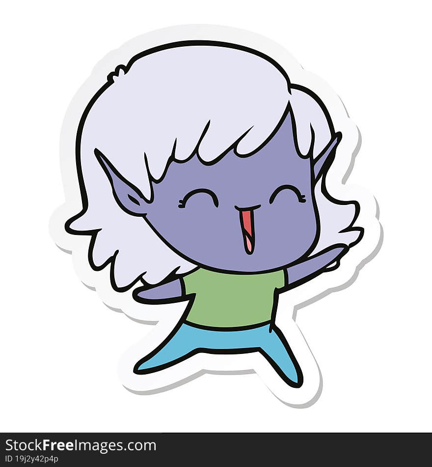 Sticker Of A Cartoon Elf Girl