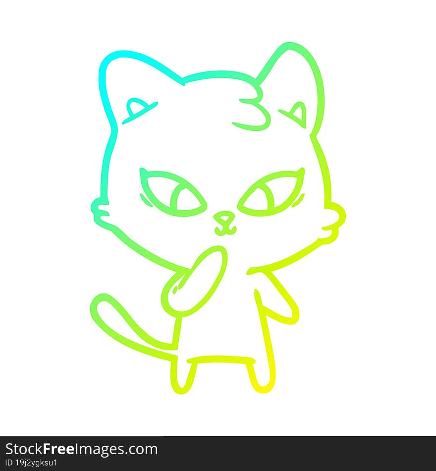 Cold Gradient Line Drawing Cute Cartoon Cat