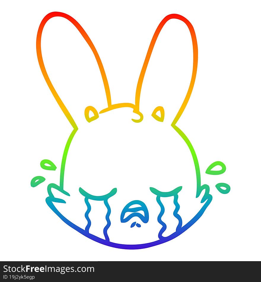 Rainbow Gradient Line Drawing Cartoon Crying Bunny Face