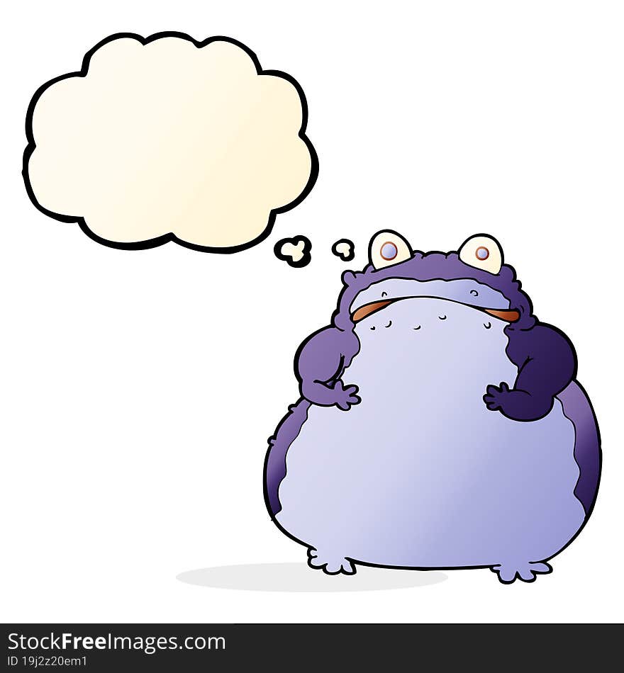 cartoon fat frog with thought bubble