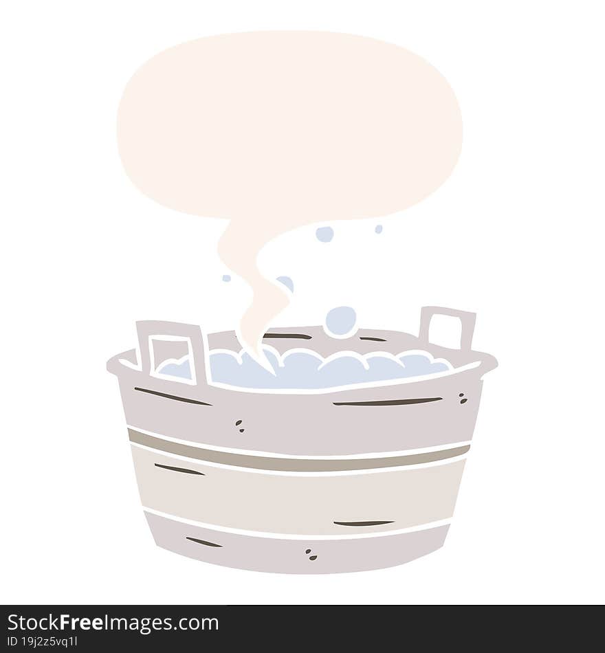 Cartoon Old Tin Bath Full Of Water And Speech Bubble In Retro Style