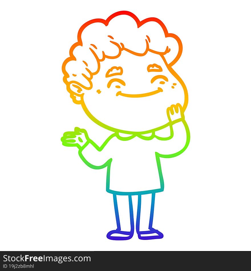 rainbow gradient line drawing of a cartoon friendly man