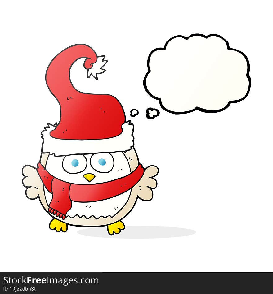 thought bubble cartoon owl wearing christmas hat