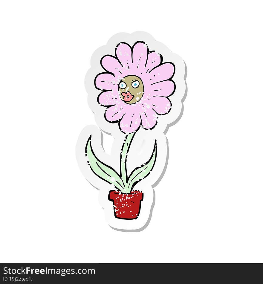 retro distressed sticker of a cartoon flower