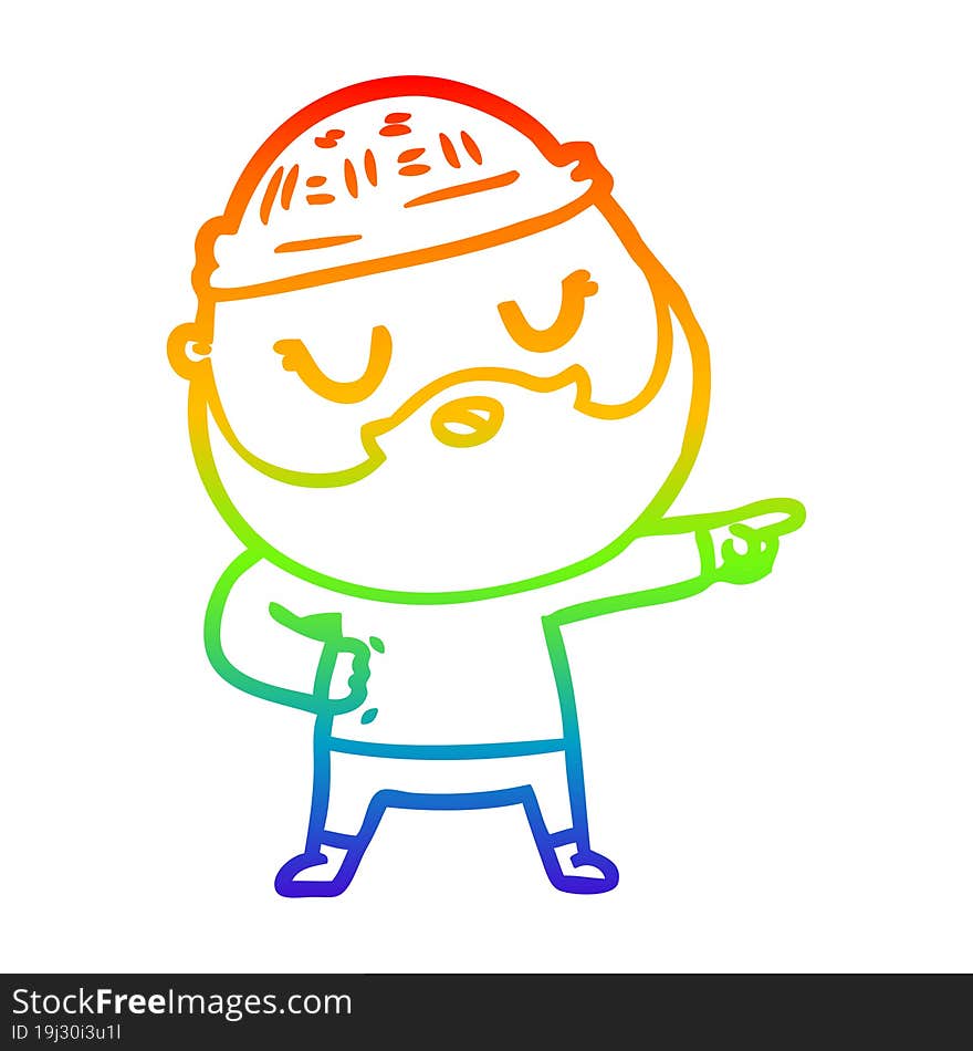 rainbow gradient line drawing cartoon man with beard