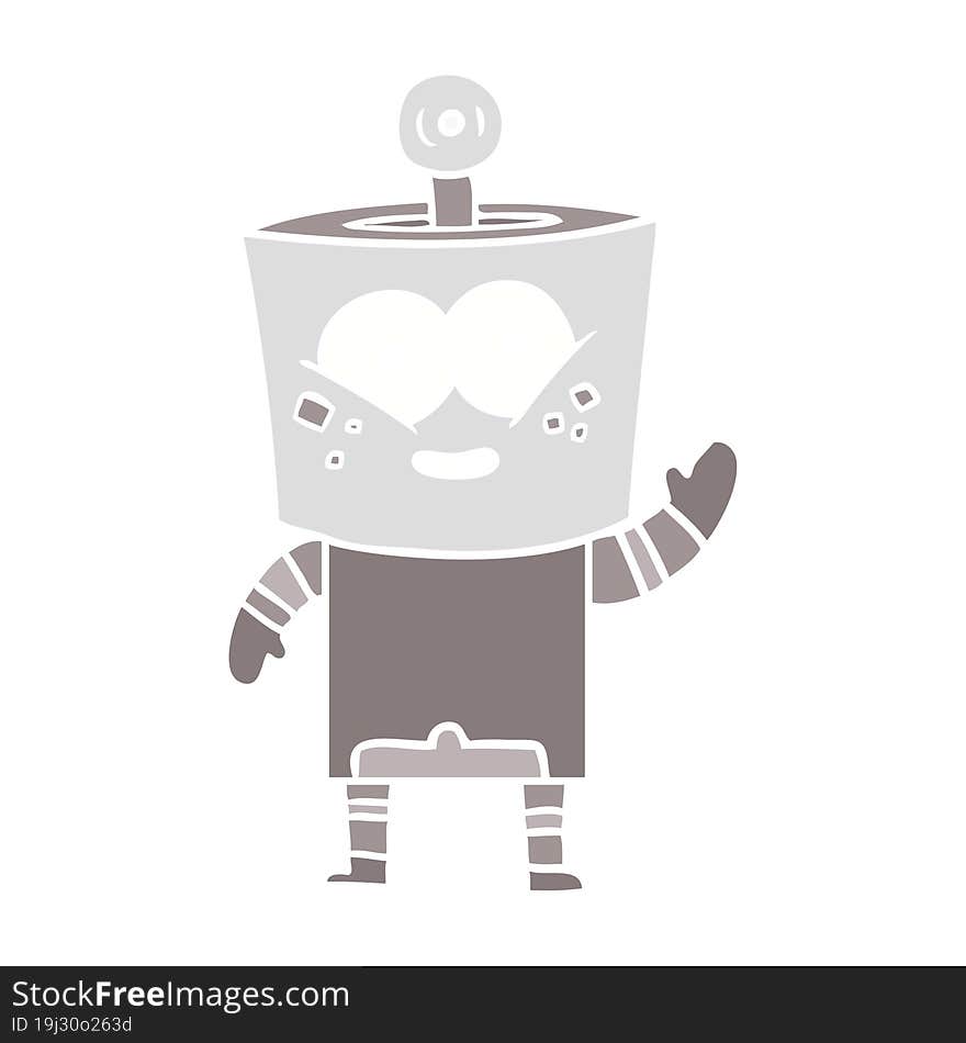 happy flat color style cartoon robot waving hello