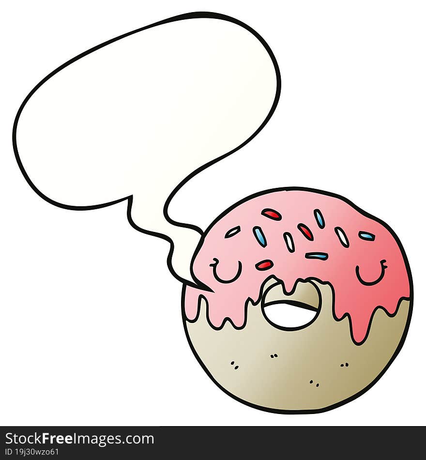 Cartoon Donut And Speech Bubble In Smooth Gradient Style