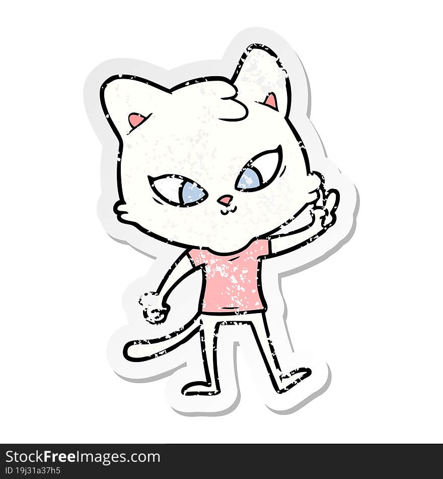 Distressed Sticker Of A Cute Cartoon Cat