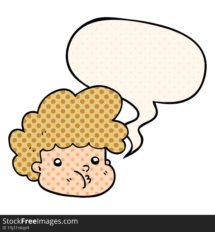 cartoon boy with speech bubble in comic book style