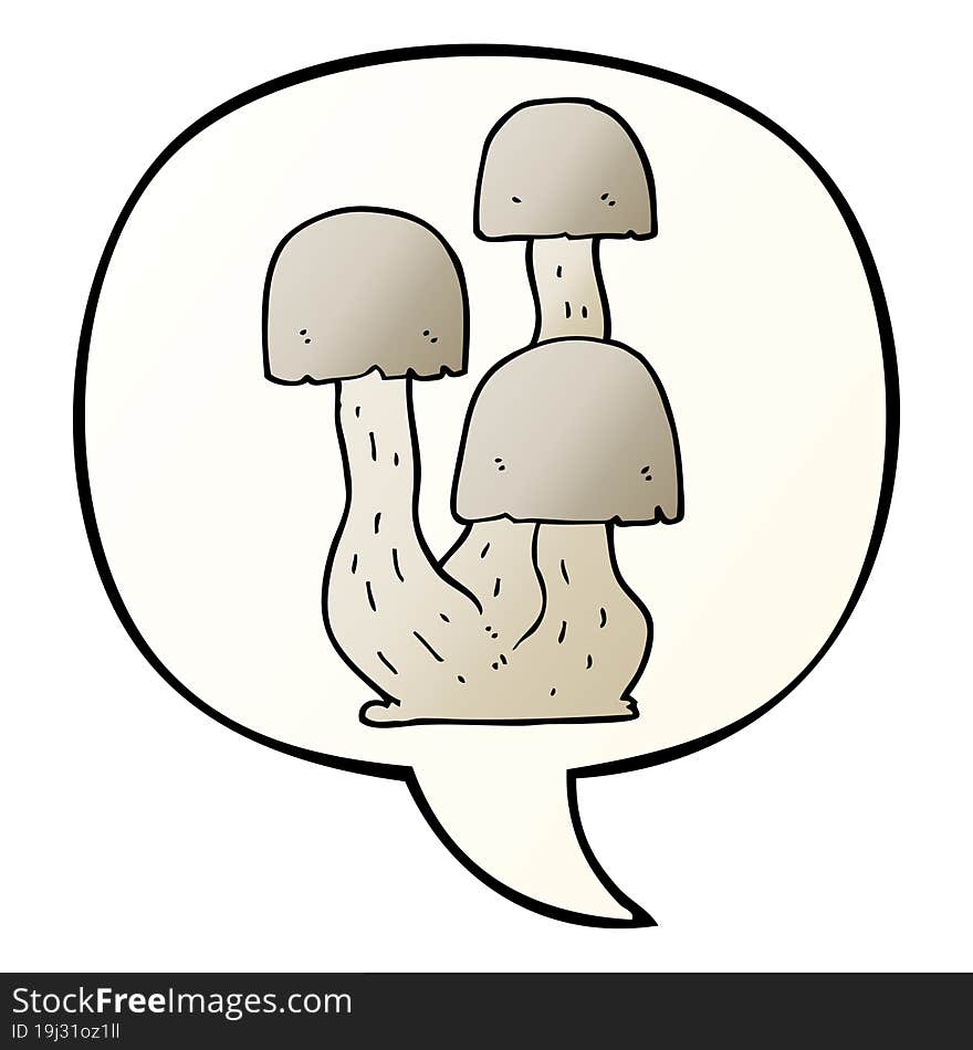 cartoon mushroom with speech bubble in smooth gradient style