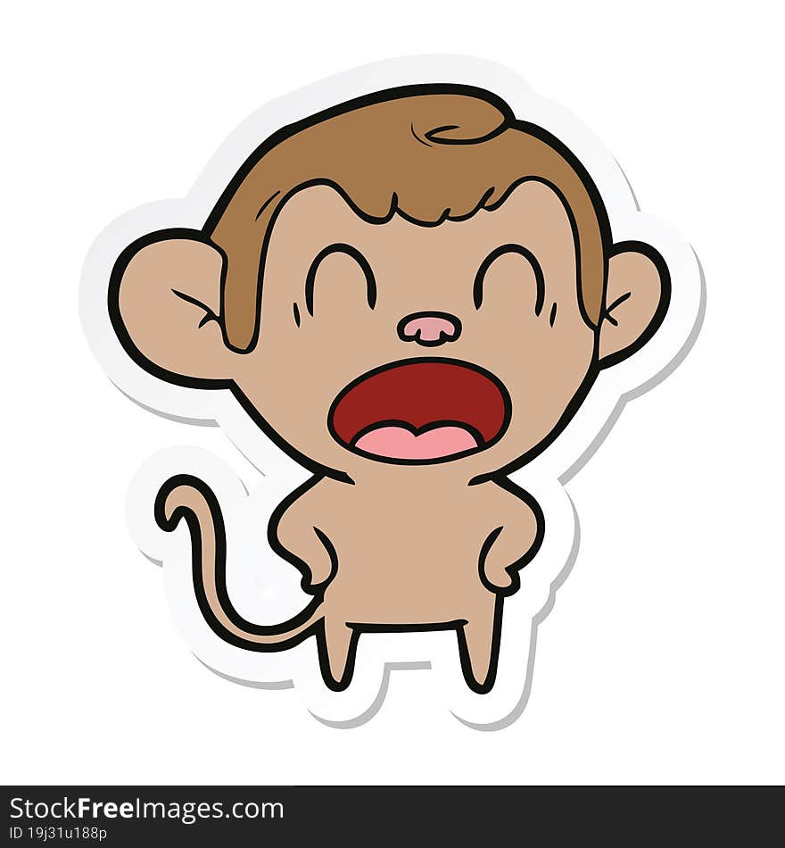 Sticker Of A Shouting Cartoon Monkey