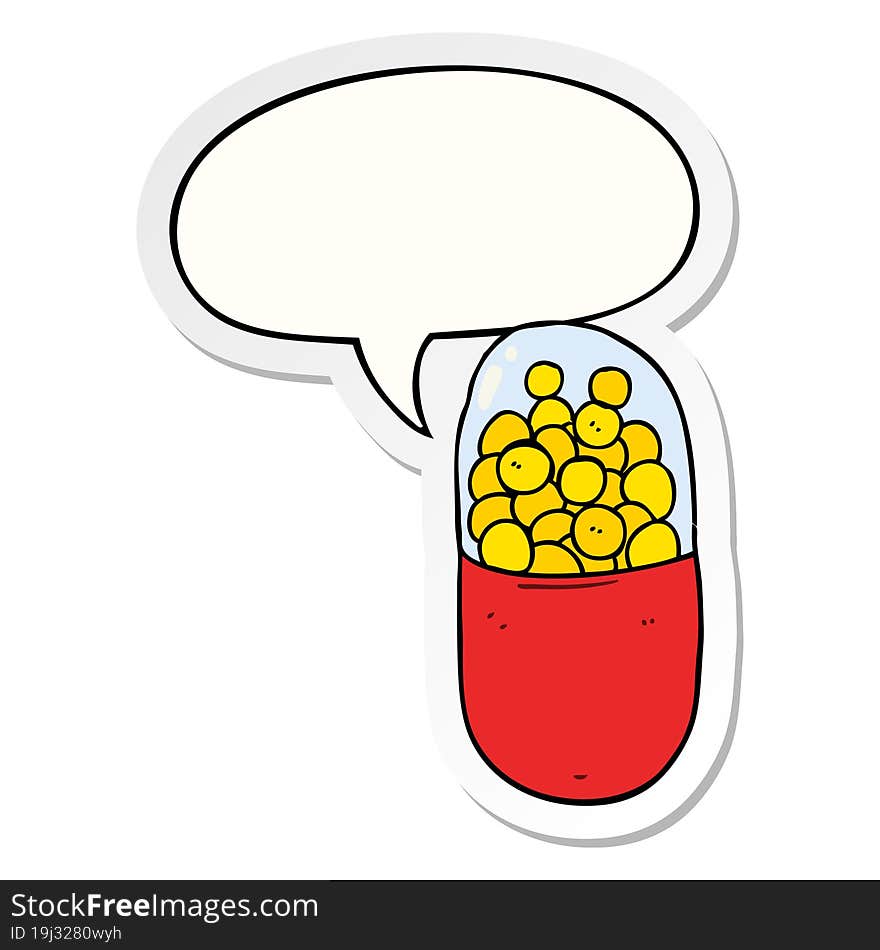 cartoon pill and speech bubble sticker