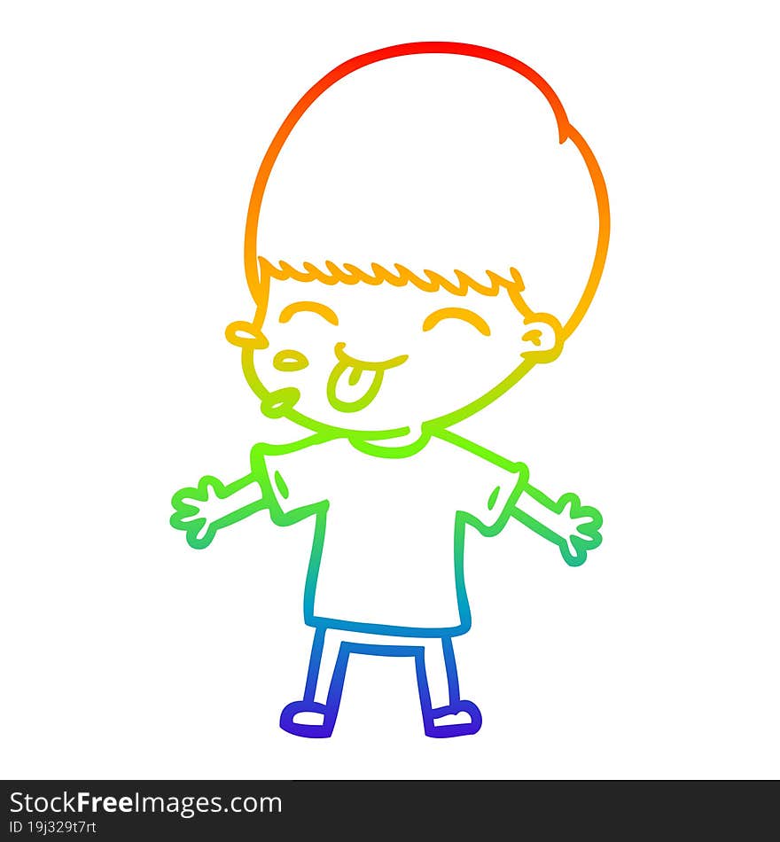 rainbow gradient line drawing cartoon boy sticking out tongue