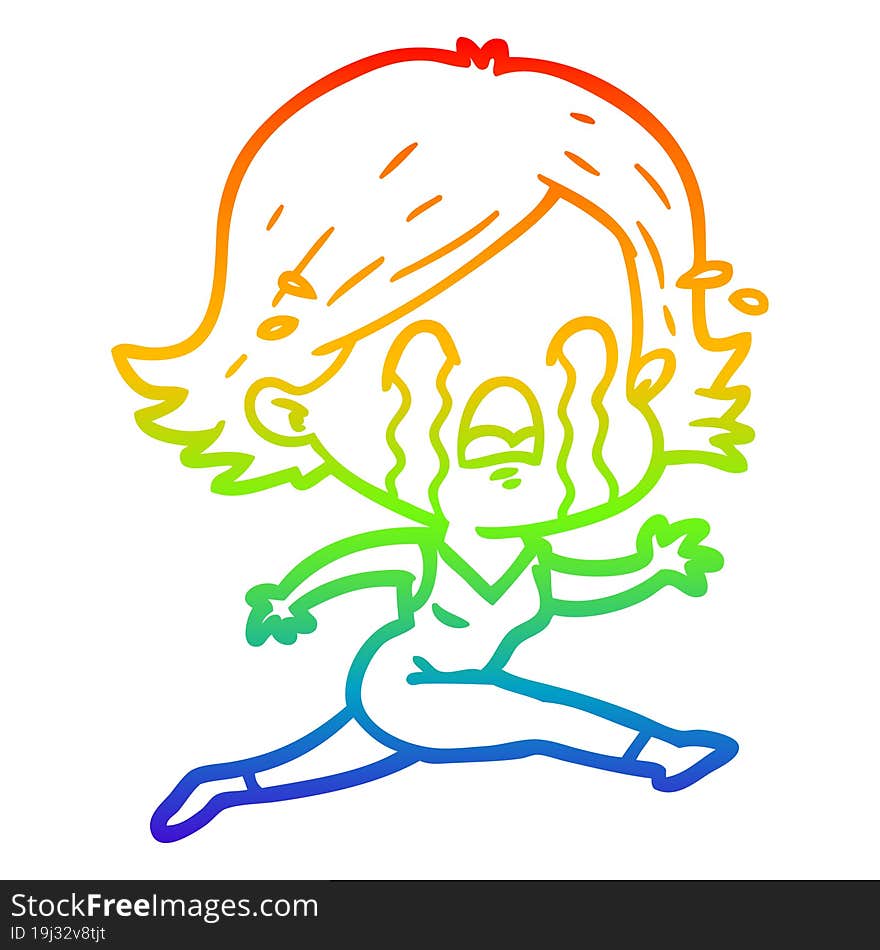 rainbow gradient line drawing of a cartoon woman crying