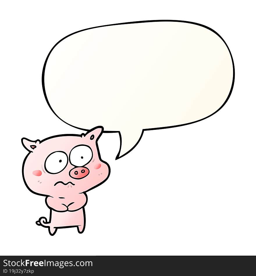 Cartoon Nervous Pig And Speech Bubble In Smooth Gradient Style