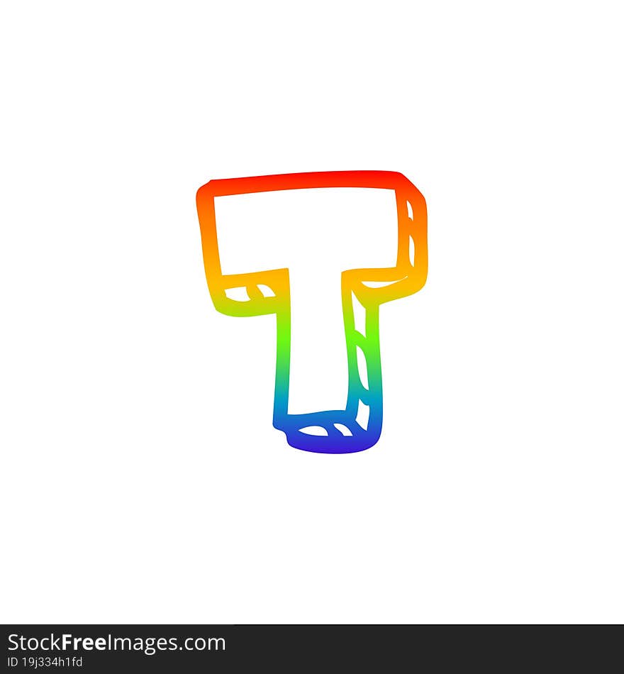 rainbow gradient line drawing of a cartoon letter t