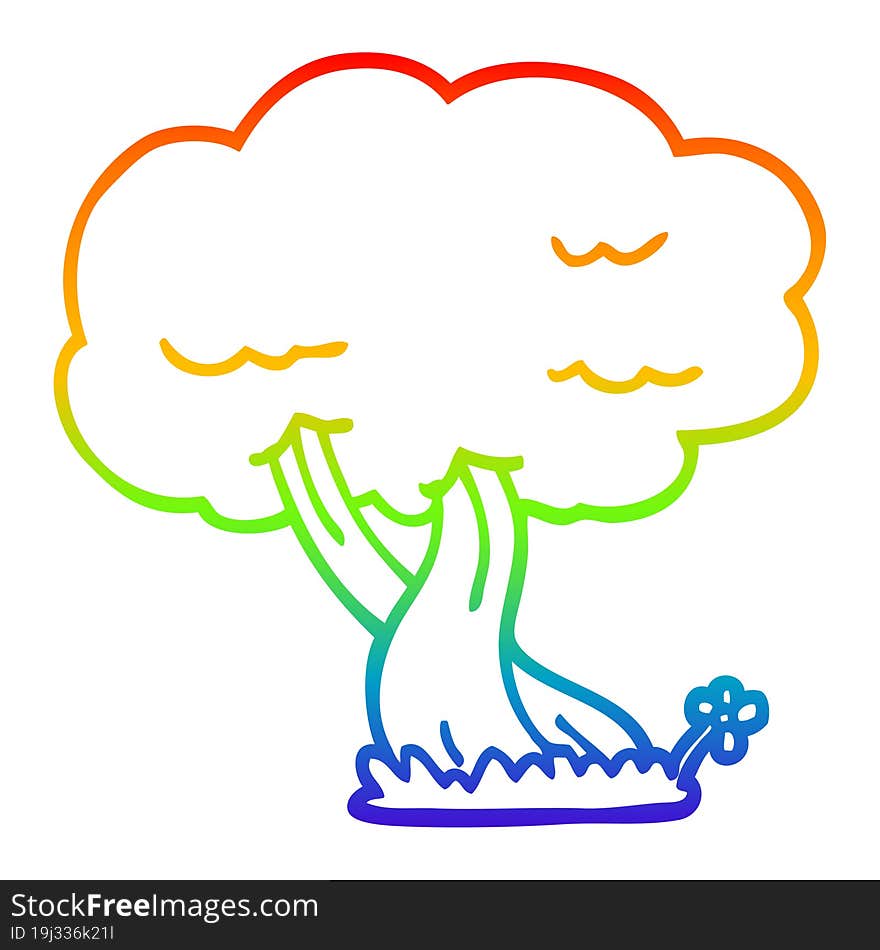 rainbow gradient line drawing of a cartoon tree