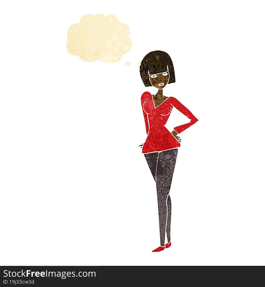 cartoon pretty woman with thought bubble