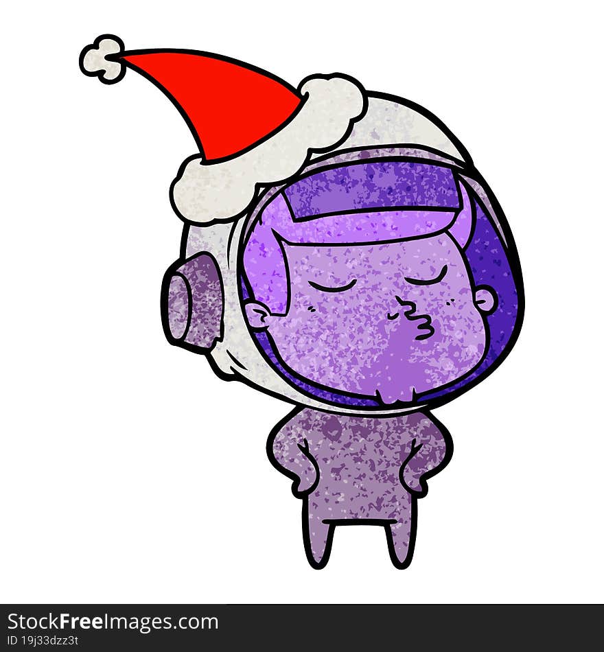 Textured Cartoon Of A Confident Astronaut Wearing Santa Hat