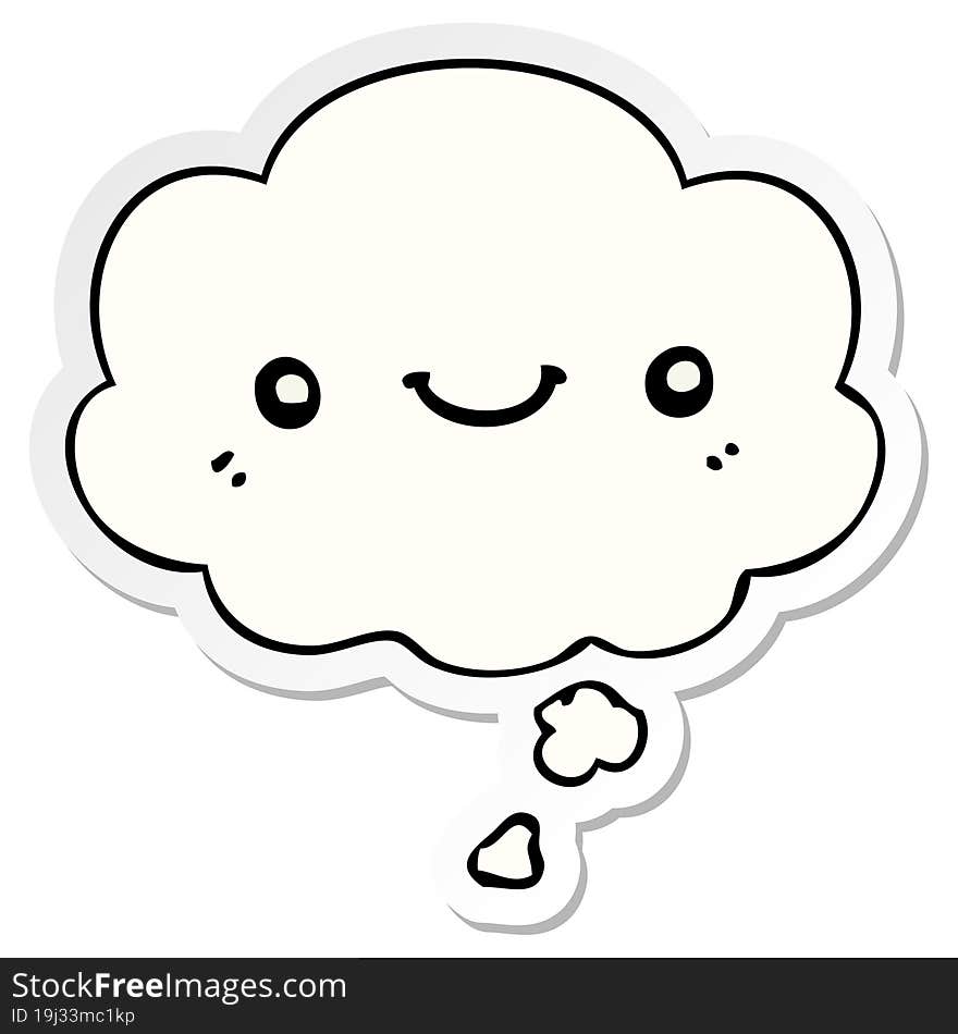 cartoon cute happy face with thought bubble as a printed sticker