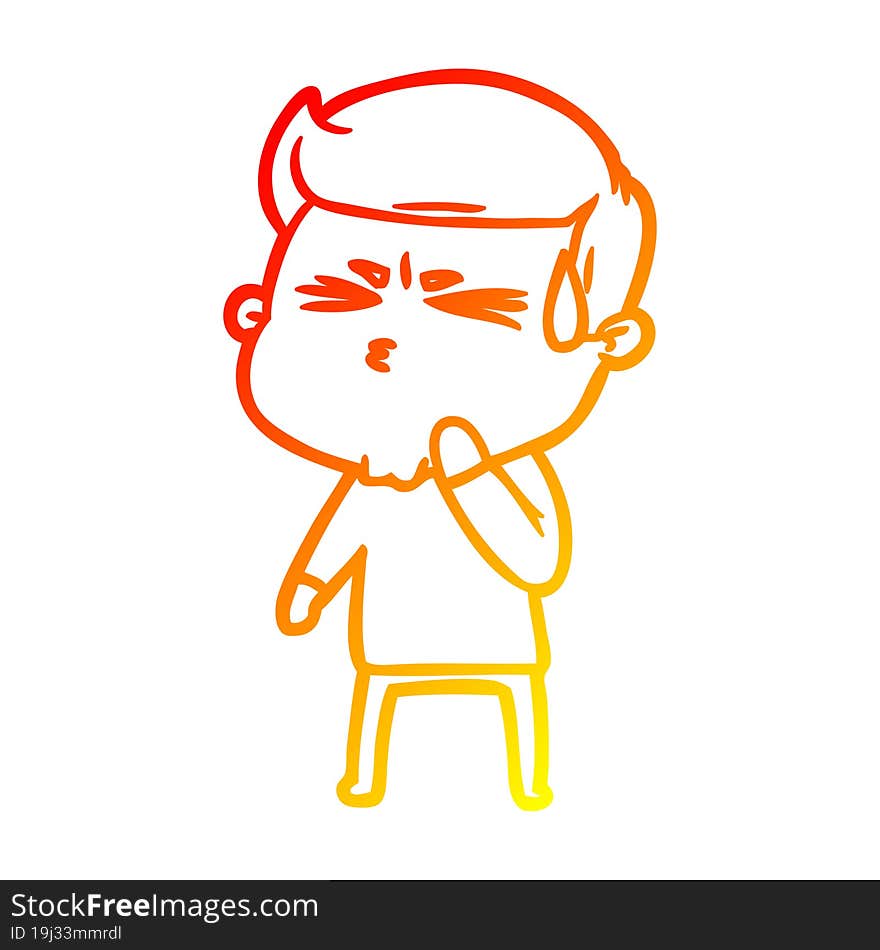 warm gradient line drawing cartoon man sweating