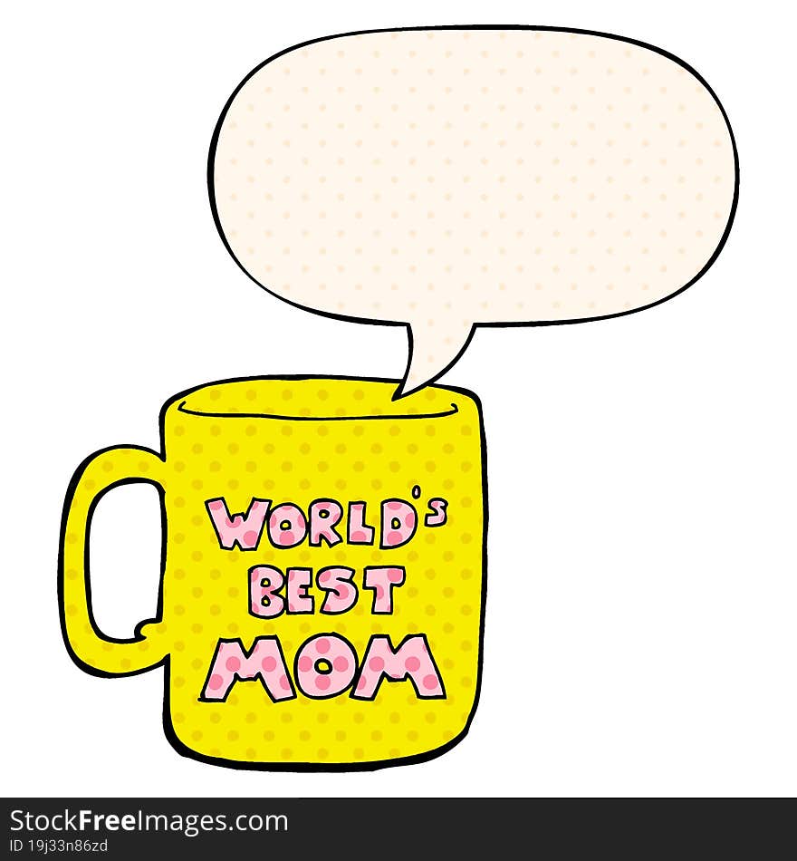 worlds best mom mug and speech bubble in comic book style