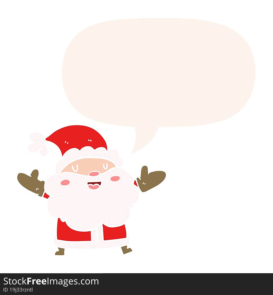 cartoon santa claus and speech bubble in retro style