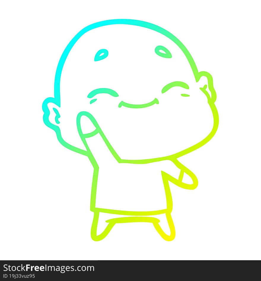 cold gradient line drawing happy cartoon bald man