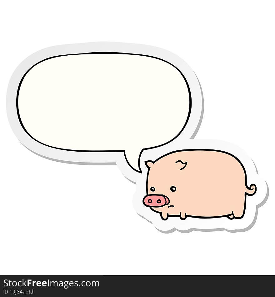 cute cartoon pig with speech bubble sticker. cute cartoon pig with speech bubble sticker