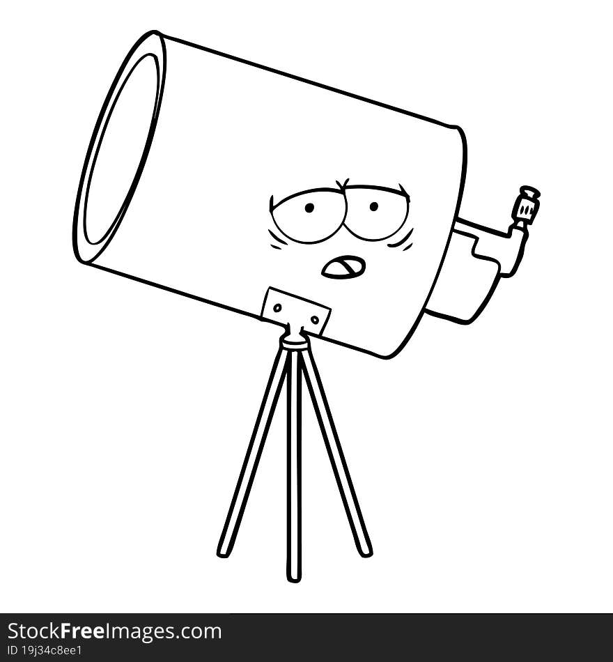 cartoon bored telescope with face. cartoon bored telescope with face