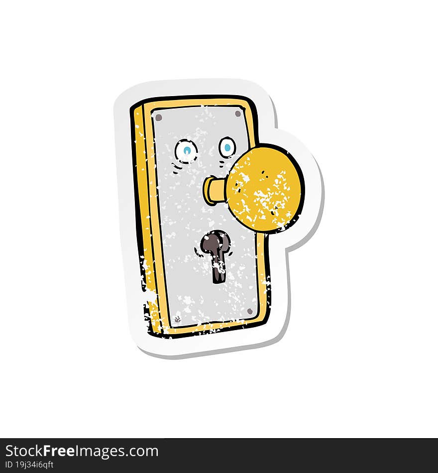 Retro Distressed Sticker Of A Cartoon Door Knob