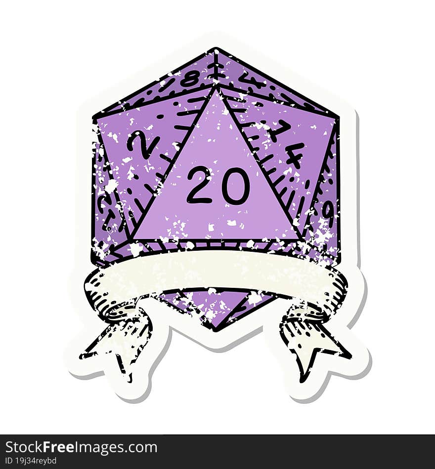 Retro Tattoo Style natural 20 critical hit D20 dice roll. Retro Tattoo Style natural 20 critical hit D20 dice roll