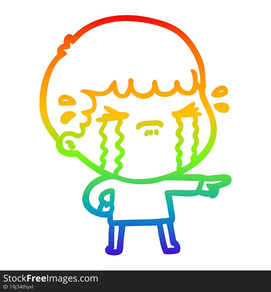 rainbow gradient line drawing of a cartoon man crying