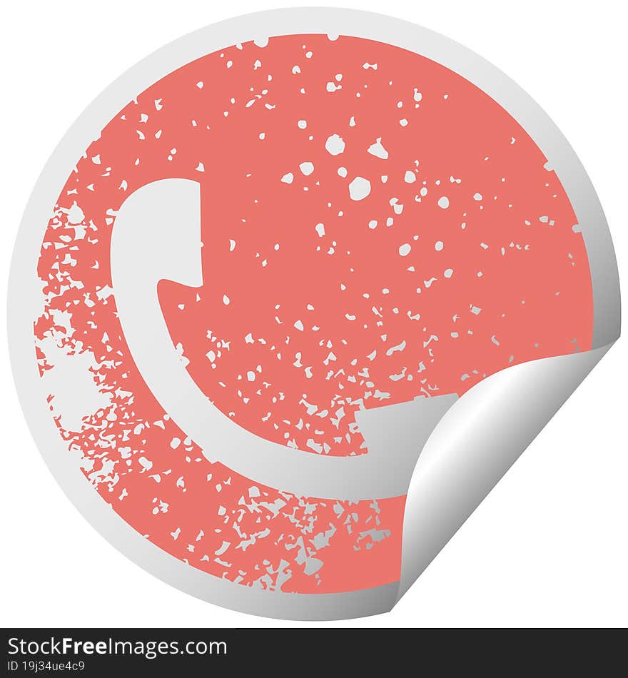 distressed circular peeling sticker symbol telephone receiver