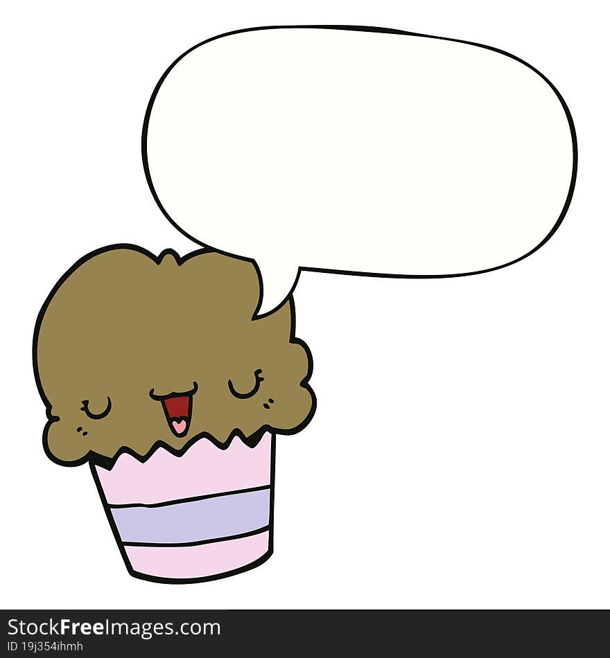 cartoon cupcake with face with speech bubble. cartoon cupcake with face with speech bubble