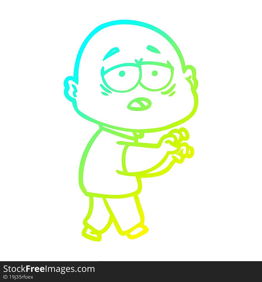 cold gradient line drawing cartoon tired bald man