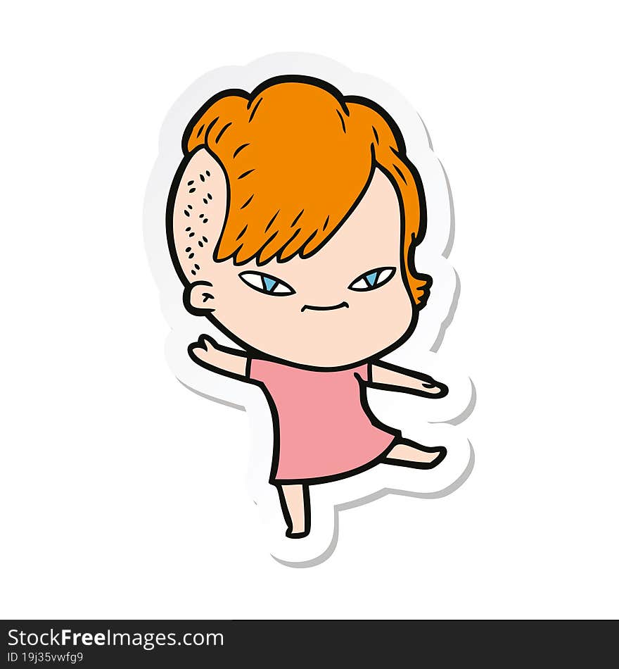 Sticker Of A Cute Cartoon Girl With Hipster Haircut